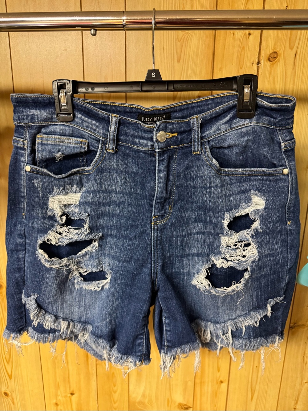 Judy Blue Dark Blue Distressed Denim Cutoff Shorts